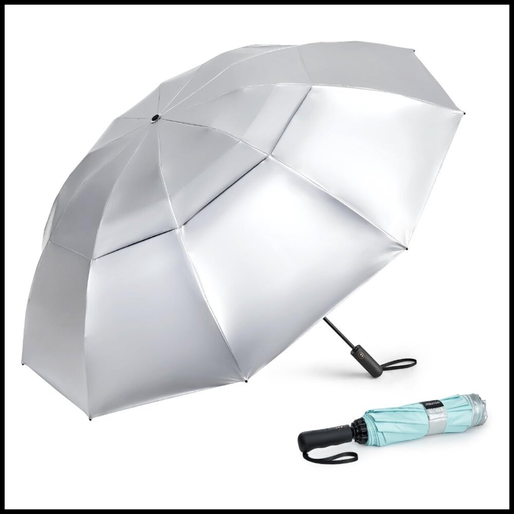 Compact Reverse Travel Umbrella Windproof Uv Prot… - image 1